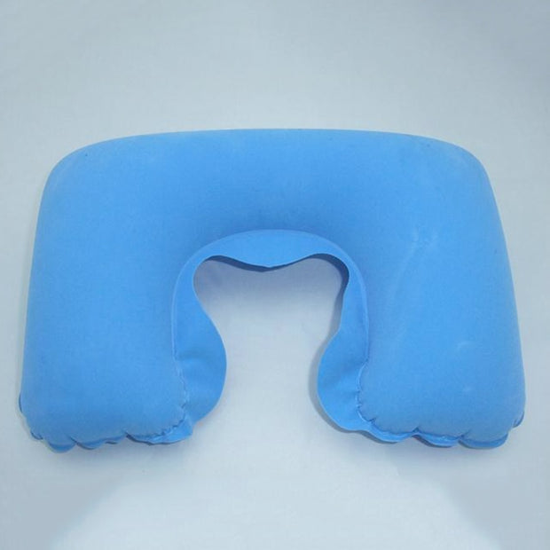 U-shaped Travel Pillow Car Air Flight Office Inflatable Neck Pillow Short Plush Cover PVC Support Headrest Soft Nursing Cushion