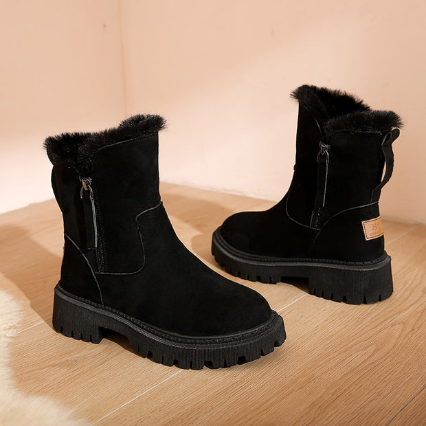 NEW Snow Boots Women 2023 Winter Warm Fashion Designer Platform Boots Gladiator Non-slip Short Plush Flats Suede Shoes Mujer