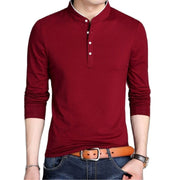 Spring Men&#39;s Long Sleeve T Shirts Half Buttons Stand Collar Cotton Pullovers Solid Casual Tops Comfy Korea Tide Slim Thin Tees