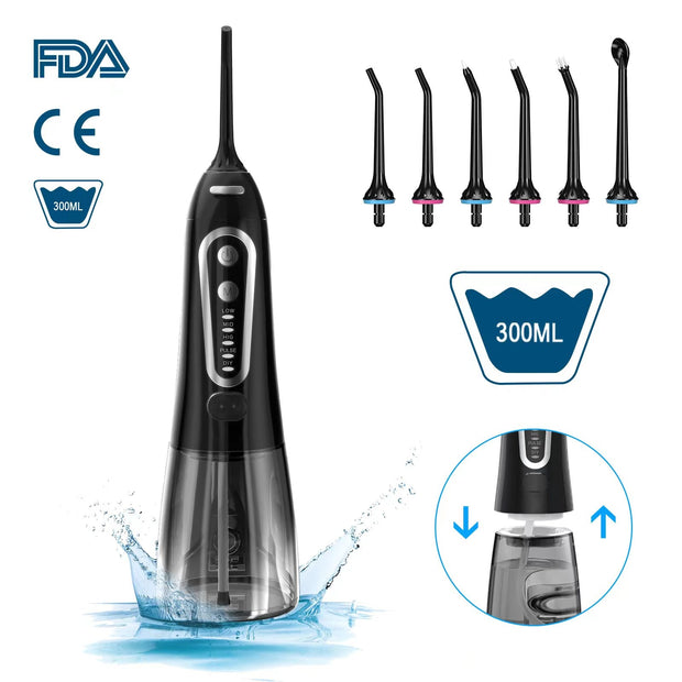 Oral Irrigator USB Rechargeable Water Flosser Portable Dental Water Jet 300ML Water Tank Waterproof Teeth Cleaner For Oral Care